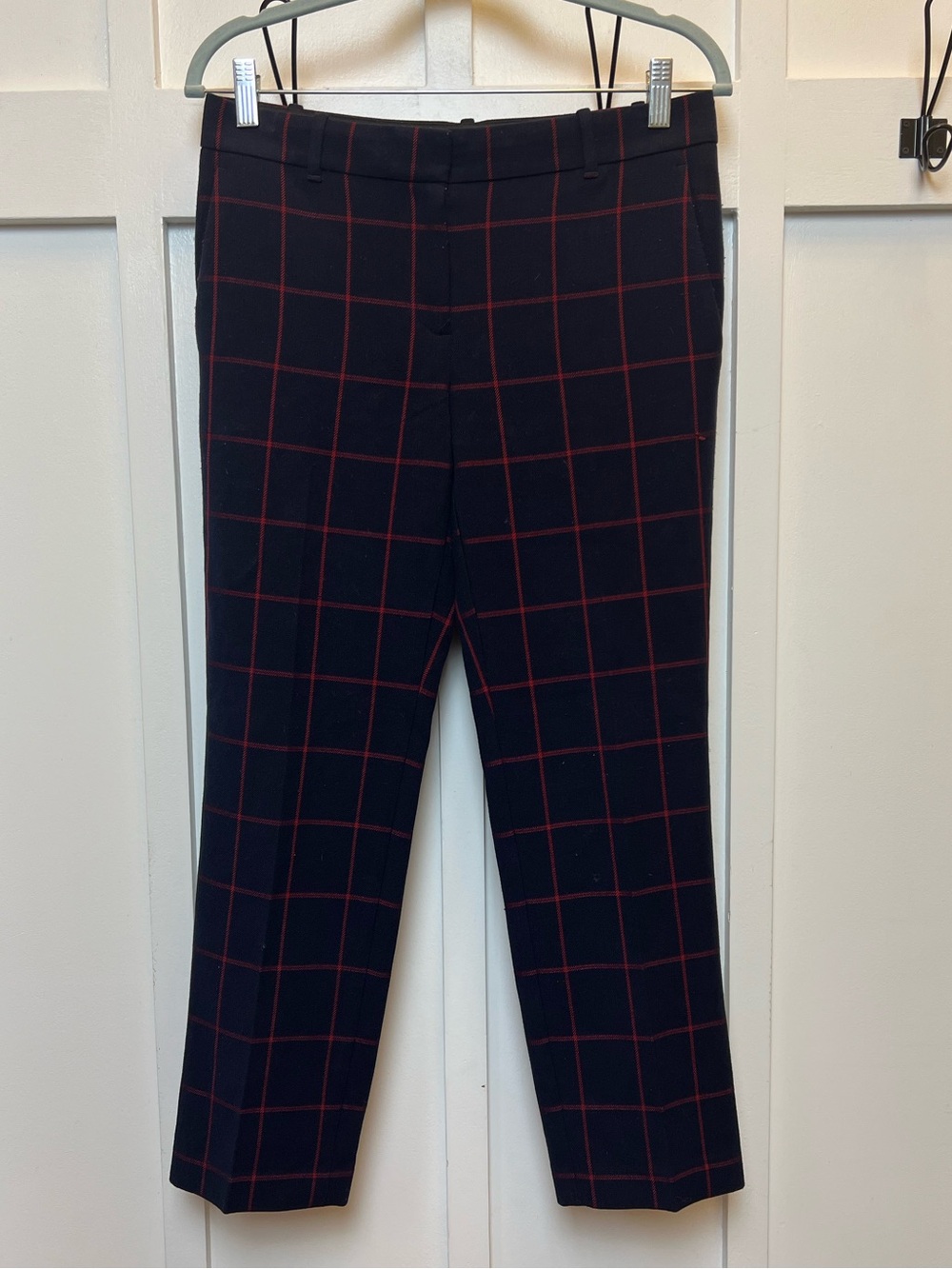Ann Taylor Siz 2 Navy Blue Red Stripes Plaid Cropped Dress Pants Work Careerwear